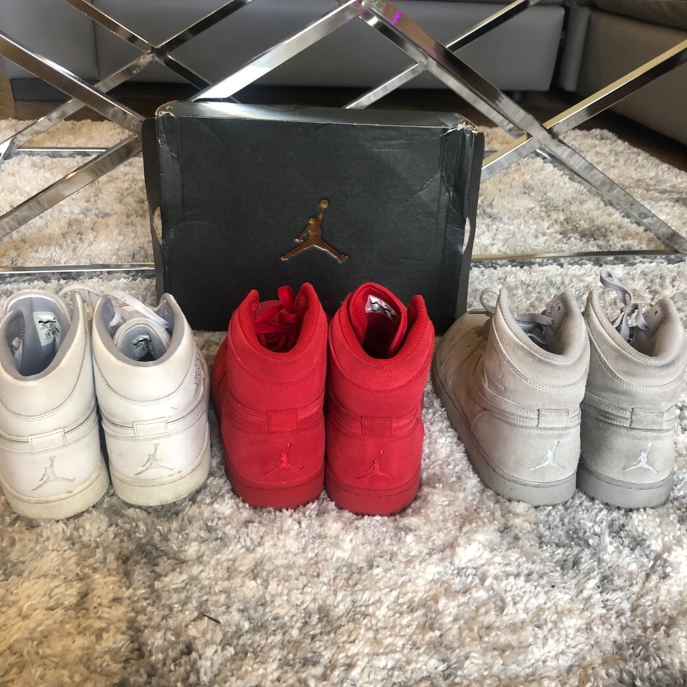 Air Jordan 1 Retro High red, grey, wht velour Set